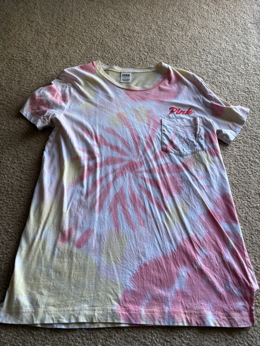 PINK Tie-Dye Pocket Tee in Pink & Yellow